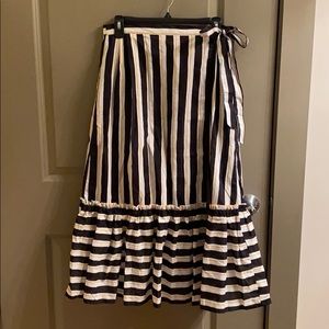 Black, White, and Yellow Striped Midi Skirt
